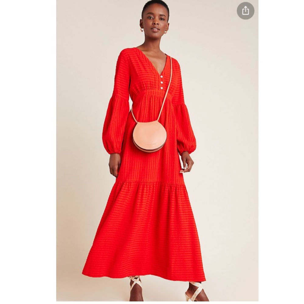 Anthropologie Amadi Tiered Red Maxi Dress XS